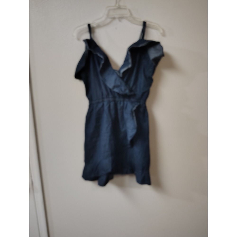Dollhouse Denim Mini Dress Dark Wash Ruffle V-Neck Spaghetti Strap XL Womens